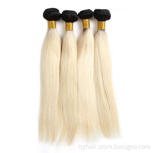 1B 613 Blonde Black Roots Ombre Color Remy Brazilian Straight Hair Weave Bundles With Pre Plucked  Ear to Ear Lace Frontal